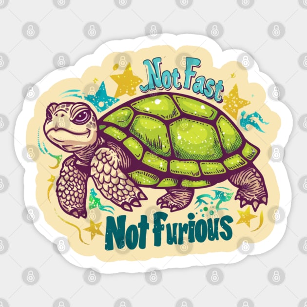 Not fast, Not Furious, turtle, watercolor, gift ideas Sticker by Pattyld